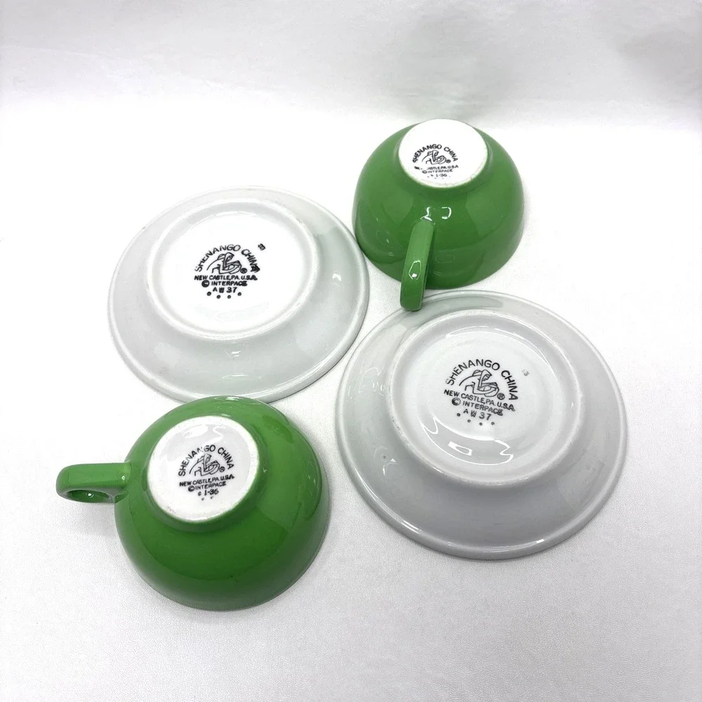 Vtg Shenango Green Greenbriar Hotel Coffee Cups Saucer Dorothy Draper Design 50s